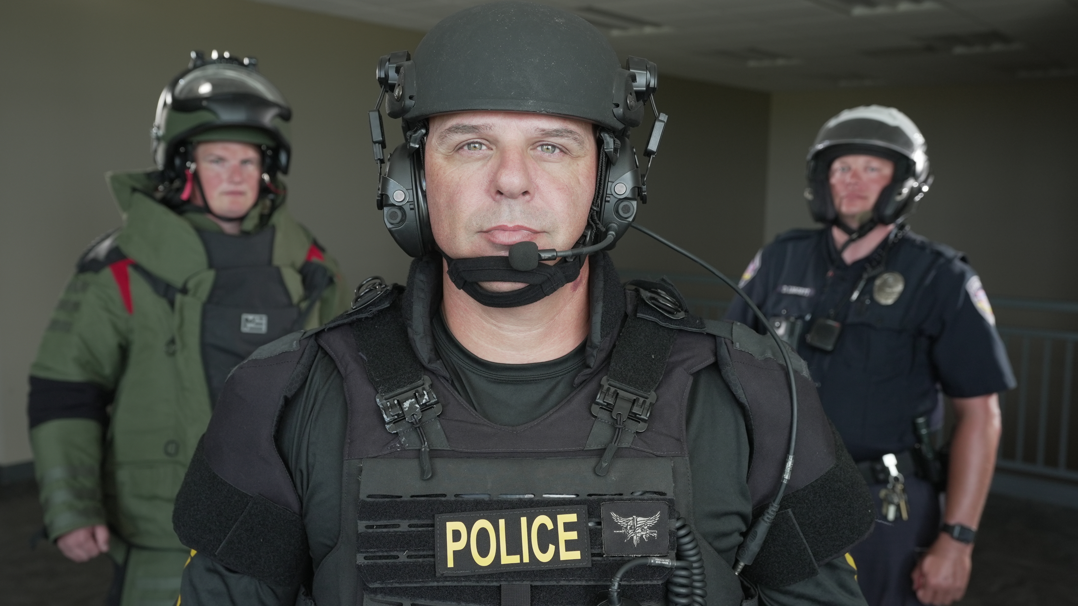 swat officer, bomb tech and motorcycle officer